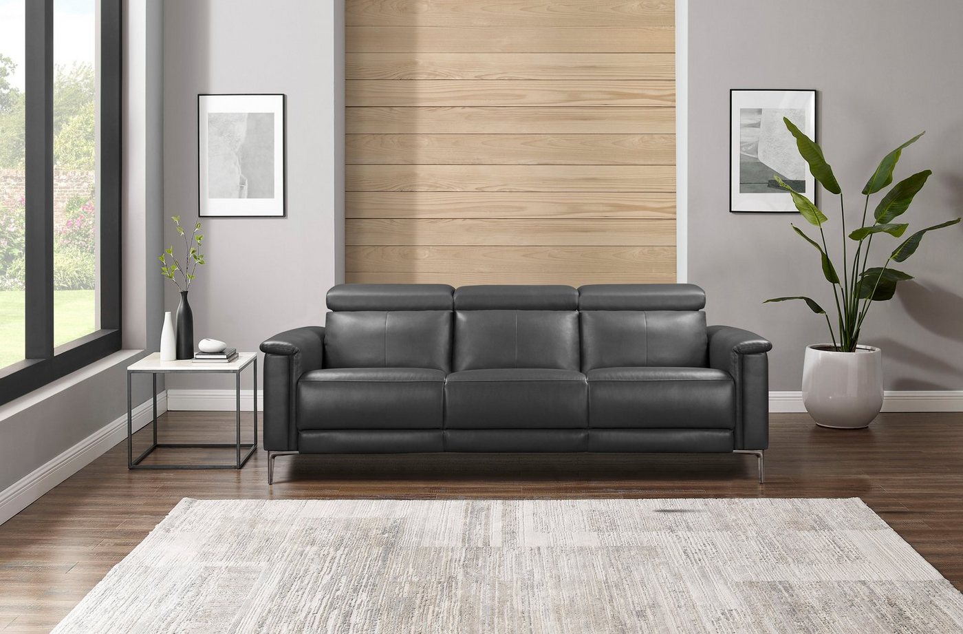 OTTO home 3-Sitzer LUND,Lederoptik, 222 cm, man. o. elektr. Relaxfunktion in 2 Sitzen, (links/rechts), USB-A bei elektrischer Ausführung, Kopfteilverstellung – Bild 2 von 5