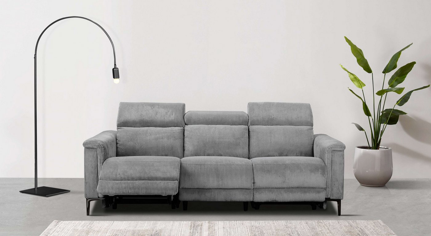 OTTO home 3-Sitzer LUND Cord, B. 222cm, manuelle/elektrische Relaxfunktion in 2 Sitzen, (links/rechts), USB-A bei elektrischer Ausführung, Kopfteilverstellung – Bild 4 von 5