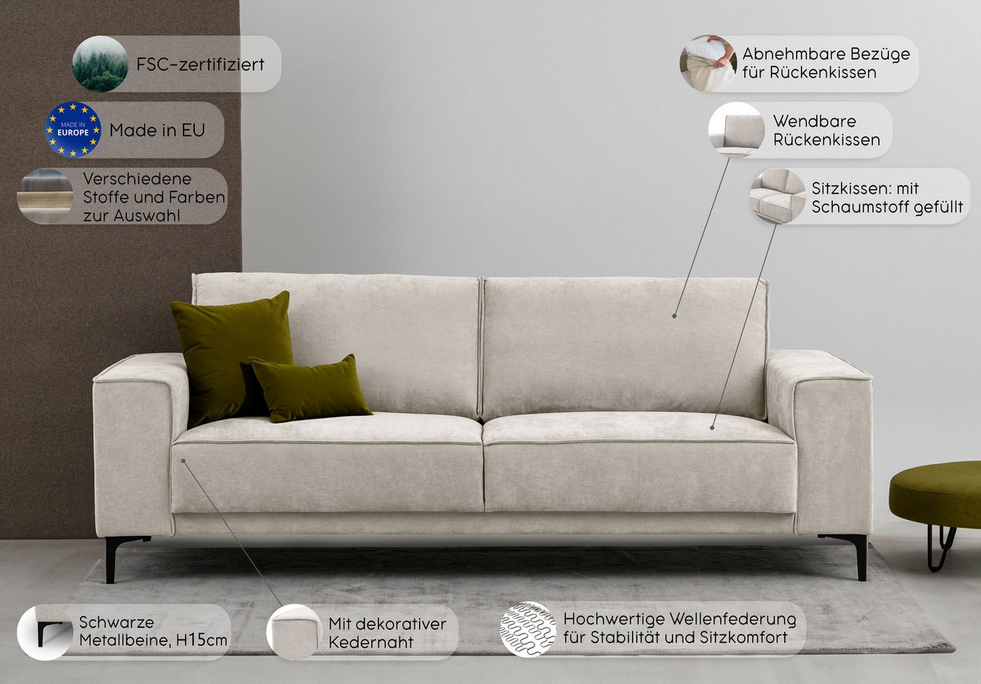 OTTO home 3-Sitzer OLAND Luxus-Microfaser, Sofa, B: 224 cm, Skandi-Design – Bild 3 von 5