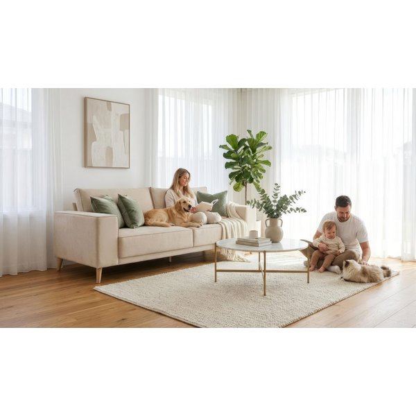 OTTO home 3-Sitzer Oland Skandi, weicher Chenille-Stoff, 224 cm, Wellenunterfederung, Skandi-Design, Massivholzfüße