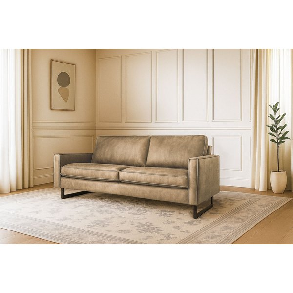OTTO home 3-Sitzer Pinto, 206 cm, Cord, Chenille, Lederoptik, mit Keder, schwarze Metallfüße, Wellenunterfederung