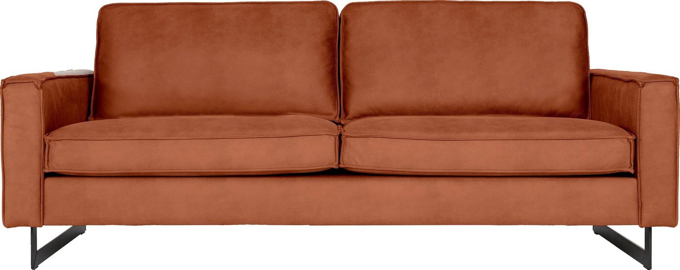OTTO home 3-Sitzer Pinto, 206 cm, Cord, Chenille, Lederoptik, mit Keder, schwarze Metallfüße, Wellenunterfederung – Bild 2 von 5