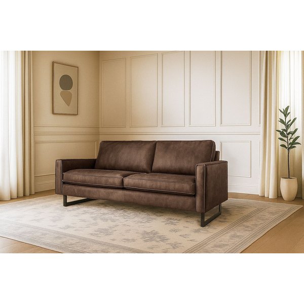 OTTO home 3-Sitzer Pinto, 206 cm, Cord, Chenille, Lederoptik, mit Keder, schwarze Metallfüße, Wellenunterfederung