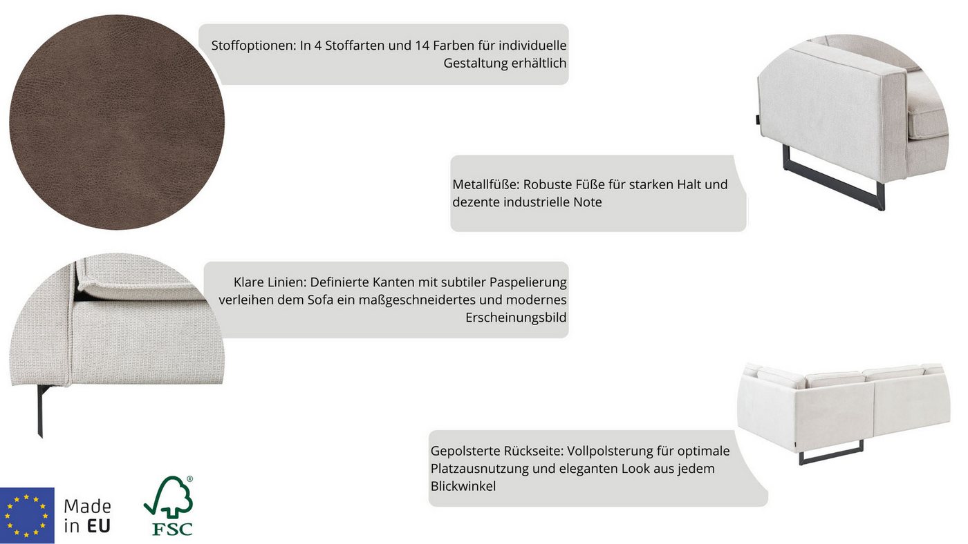 OTTO home 3-Sitzer Pinto, 206 cm, Cord, Chenille, Lederoptik, mit Keder, schwarze Metallfüße, Wellenunterfederung – Bild 4 von 5