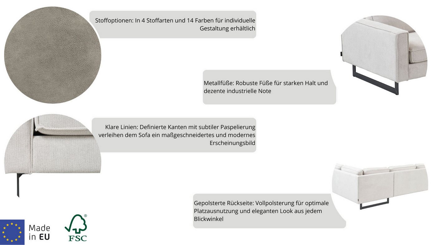 OTTO home 3-Sitzer Pinto, 206 cm, Cord, Chenille, Lederoptik, mit Keder, schwarze Metallfüße, Wellenunterfederung – Bild 4 von 5