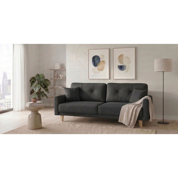 OTTO home 3-Sitzer TRIPLO optionale Schlafsofa mit Bettkasten, Maße B/T/H: 215/100/89 cm, Wahlweise Bettfunktion - Liegefläche 145x191 cm, Rücken-, Zierkissen