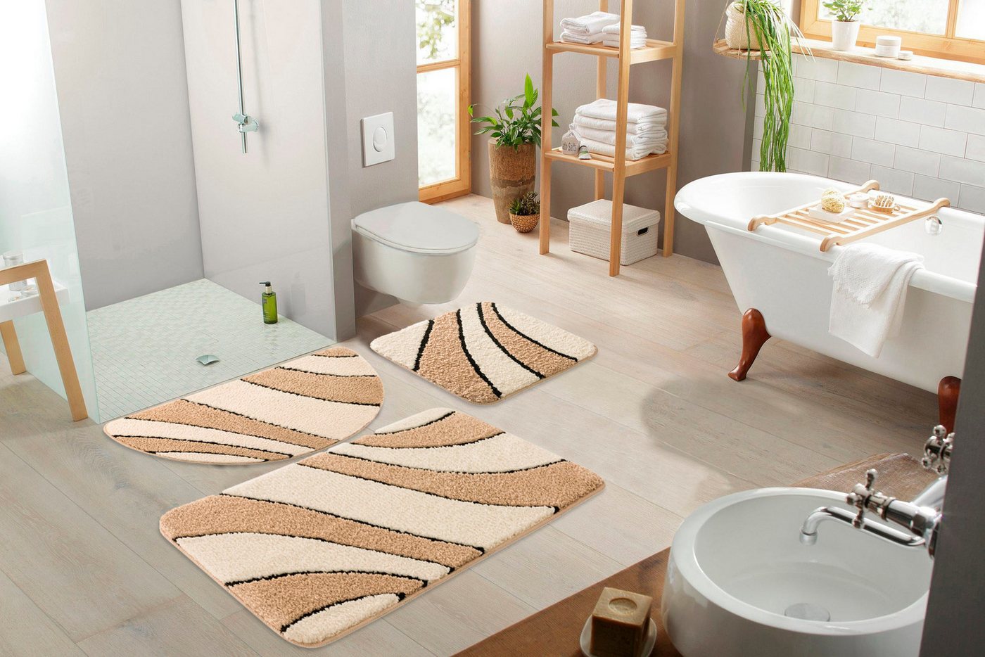 OTTO home Badematte Anna, Badvorleger, Badezimmer Teppich, Höhe 16 mm, rutschhemmend beschichtet, schnell trocknend, fußbodenheizungsgeeignet, Polyester, rechte – Bild 3 von 5