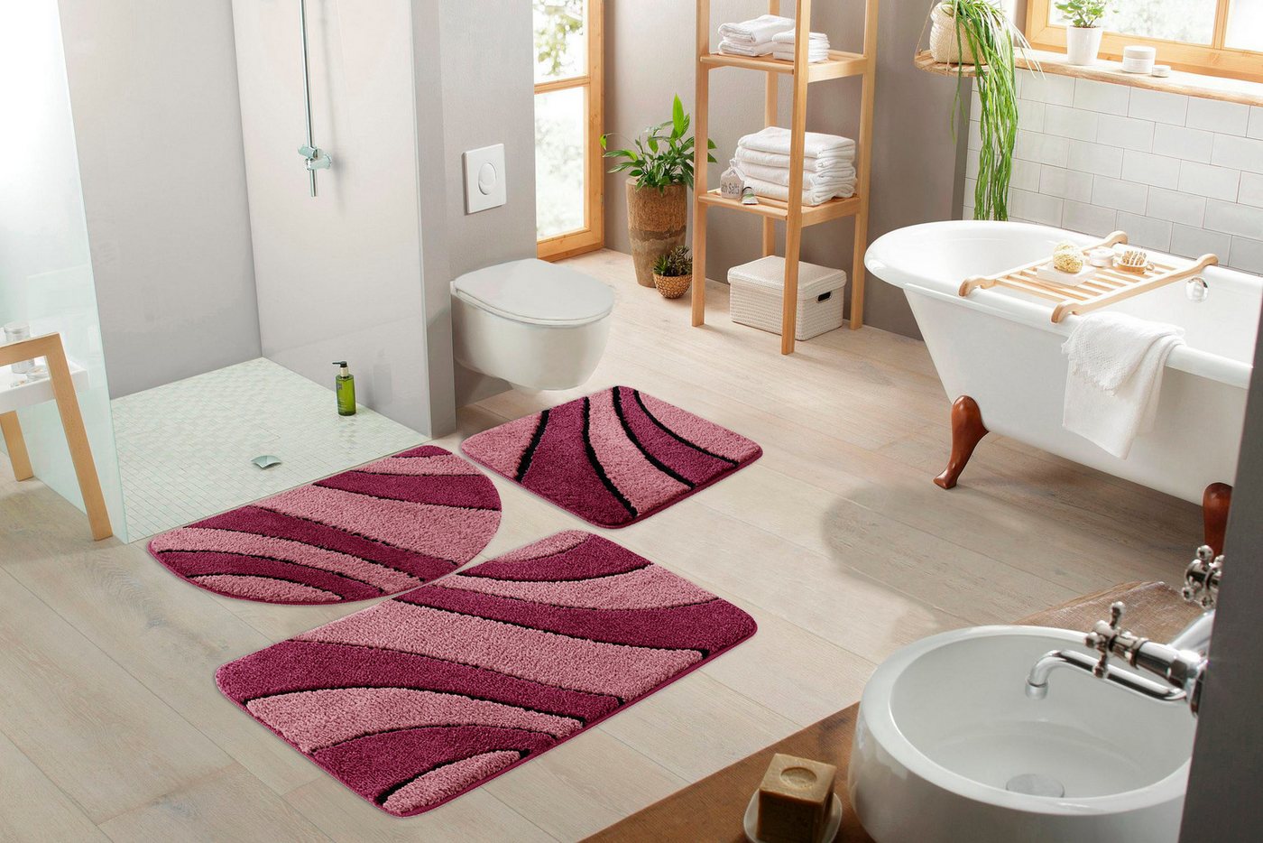 OTTO home Badematte Anna, Badvorleger, Badezimmer Teppich, Höhe 16 mm, rutschhemmend beschichtet, schnell trocknend, fußbodenheizungsgeeignet, Polyester, halbru – Bild 3 von 5