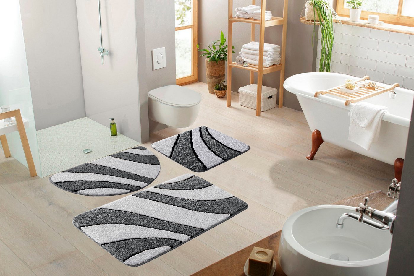 OTTO home Badematte Anna, Badvorleger, Badezimmer Teppich, Höhe 16 mm, rutschhemmend beschichtet, schnell trocknend, fußbodenheizungsgeeignet, Polyester, rechte – Bild 3 von 5