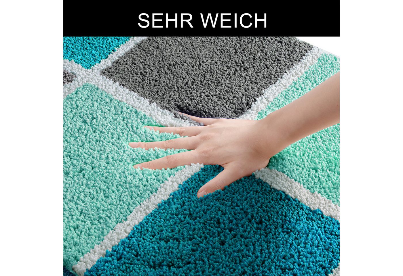OTTO home Badematte Anna mit Kachelmuster, Badvorleger, Badezimmer Teppich, Duschvorleger, Höhe 20 mm, rutschhemmend beschichtet, strapazierfähig, Polyester, re – Bild 5 von 5