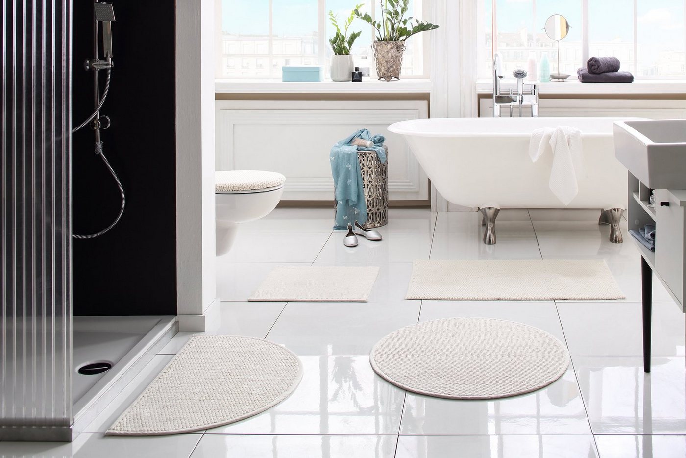 OTTO home Badematte Dalia, Badvorleger, Badezimmer Teppich, Höhe 4 mm, strapazierfähig, fußbodenheizungsgeeignet, Baumwolle, halbrund, Baumwolle, Badteppich, Ba – Bild 3 von 5