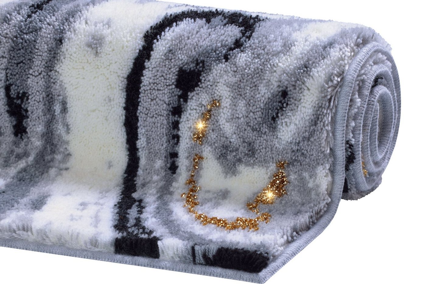 OTTO home Badematte Gloria, Höhe 20 mm, rutschhemmend beschichtet, fußbodenheizungsgeeignet, Polyacryl, rechteckig, goldfarbene Akzente durch Glitzer-Garn, Marm – Bild 4 von 5