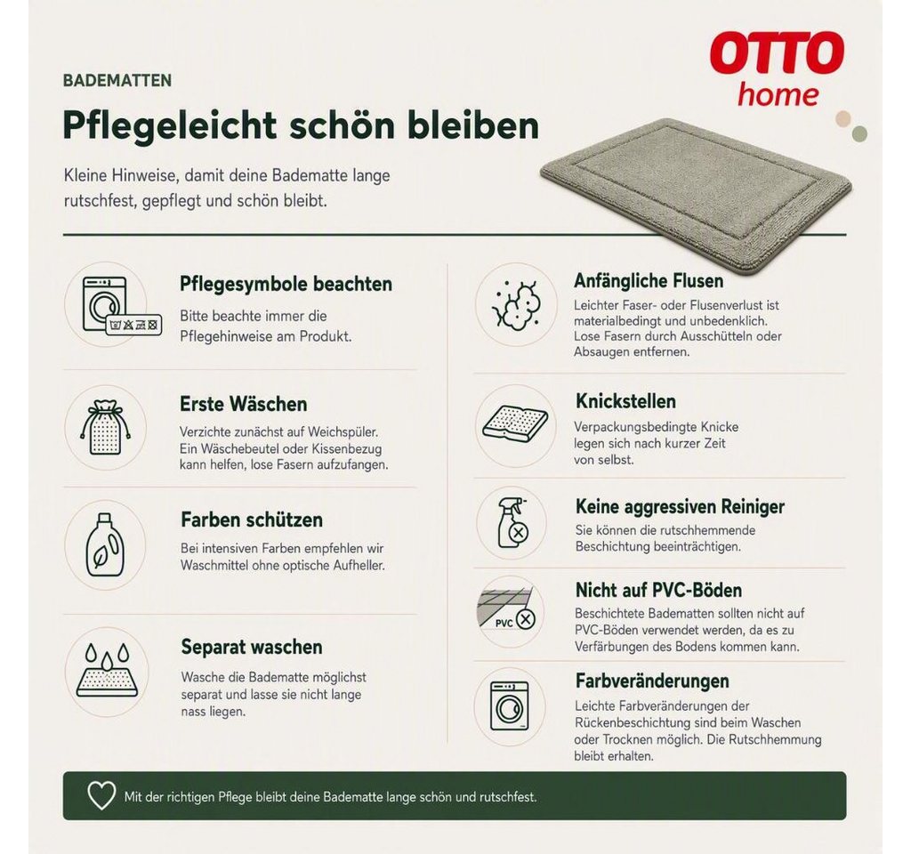 OTTO home Badematte Inga, Badezimmer Teppich, Badvorleger, Höhe 20 mm, rutschhemmend beschichtet, schnell trocknend, strapazierfähig, fußbodenheizungsgeeignet,  – Bild 4 von 4
