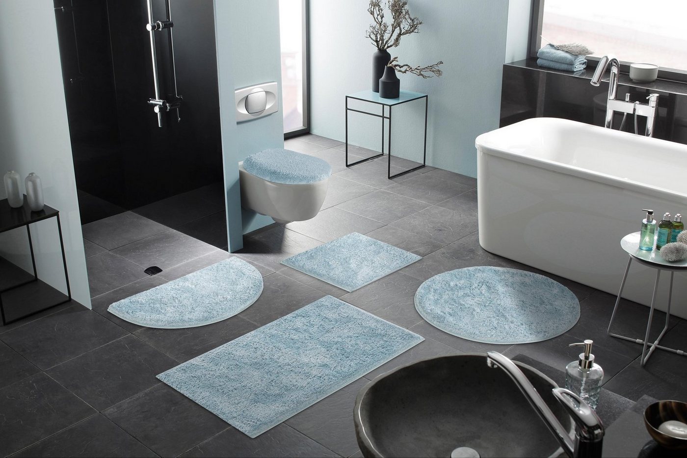 OTTO home Badematte Jos, Badvorleger, Badezimmer Teppich, Höhe 22 mm, rutschhemmend beschichtet, schnell trocknend, fußbodenheizungsgeeignet, Polyester, halbrun – Bild 3 von 5