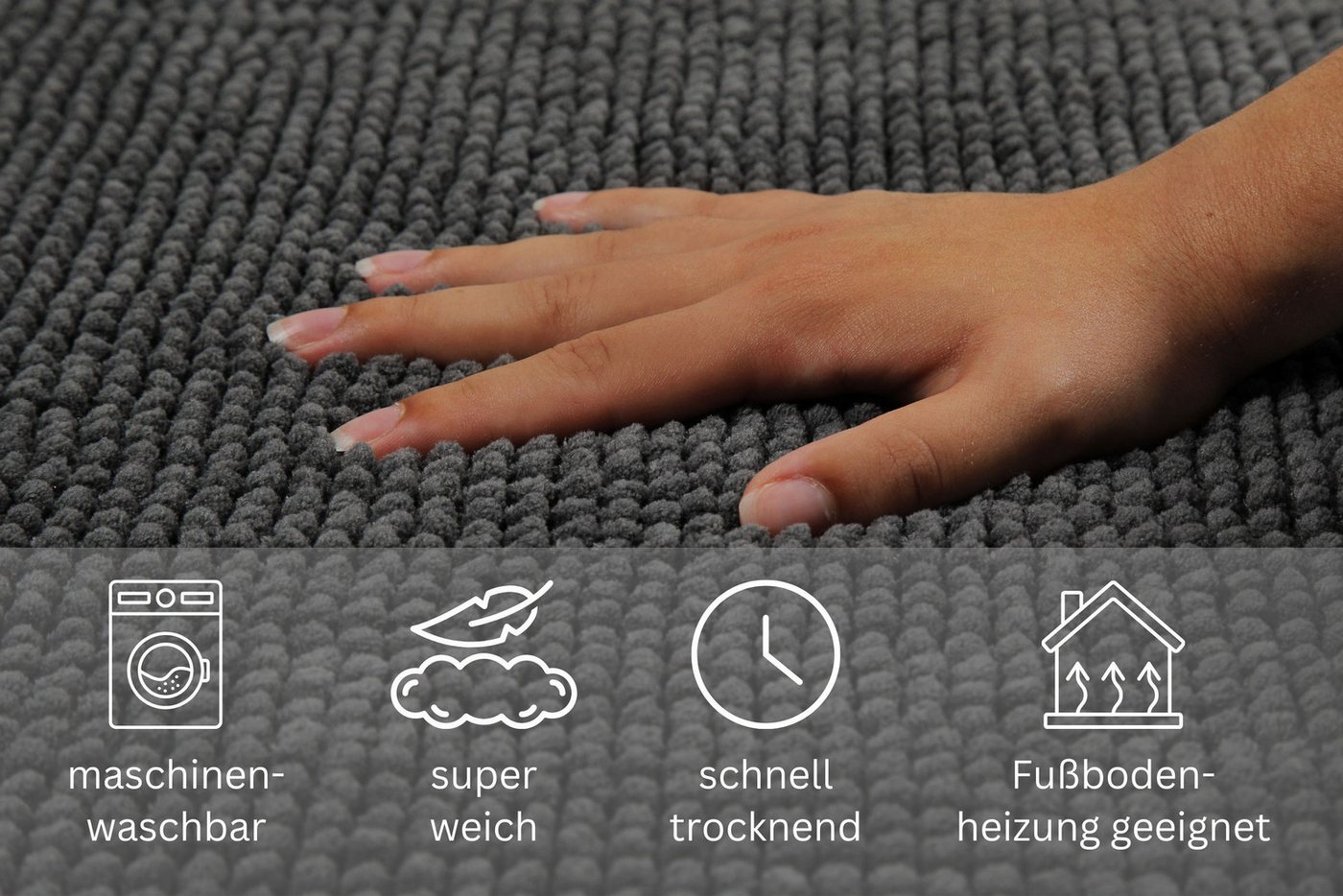 OTTO home Badematte Kaelan, weicher Chenille, Höhe 14 mm, rutschhemmend beschichtet, fußbodenheizungsgeeignet, Polyester, rechteckig, Badvorleger, Badteppich we – Bild 3 von 5