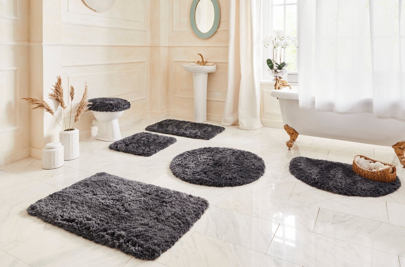 OTTO home Badematte Micro exclusiv, Badvorleger, Badezimmer Teppich, Höhe 55 mm, rutschhemmend beschichtet, schnell trocknend, strapazierfähig, fußbodenheizungs – Bild 3 von 5
