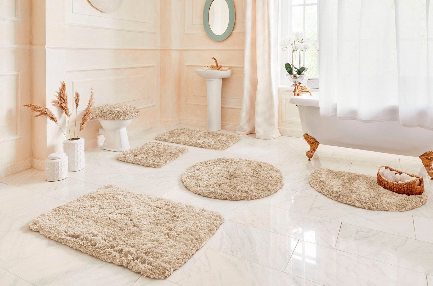 OTTO home Badematte Micro exclusiv, Badvorleger, Badezimmer Teppich, Höhe 55 mm, rutschhemmend beschichtet, schnell trocknend, strapazierfähig, fußbodenheizungs – Bild 3 von 5