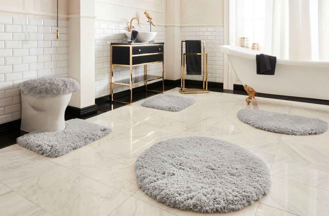 OTTO home Badematte Micro exclusiv, Badvorleger, Badezimmer Teppich, Höhe 55 mm, rutschhemmend beschichtet, schnell trocknend, strapazierfähig, fußbodenheizungs – Bild 3 von 5