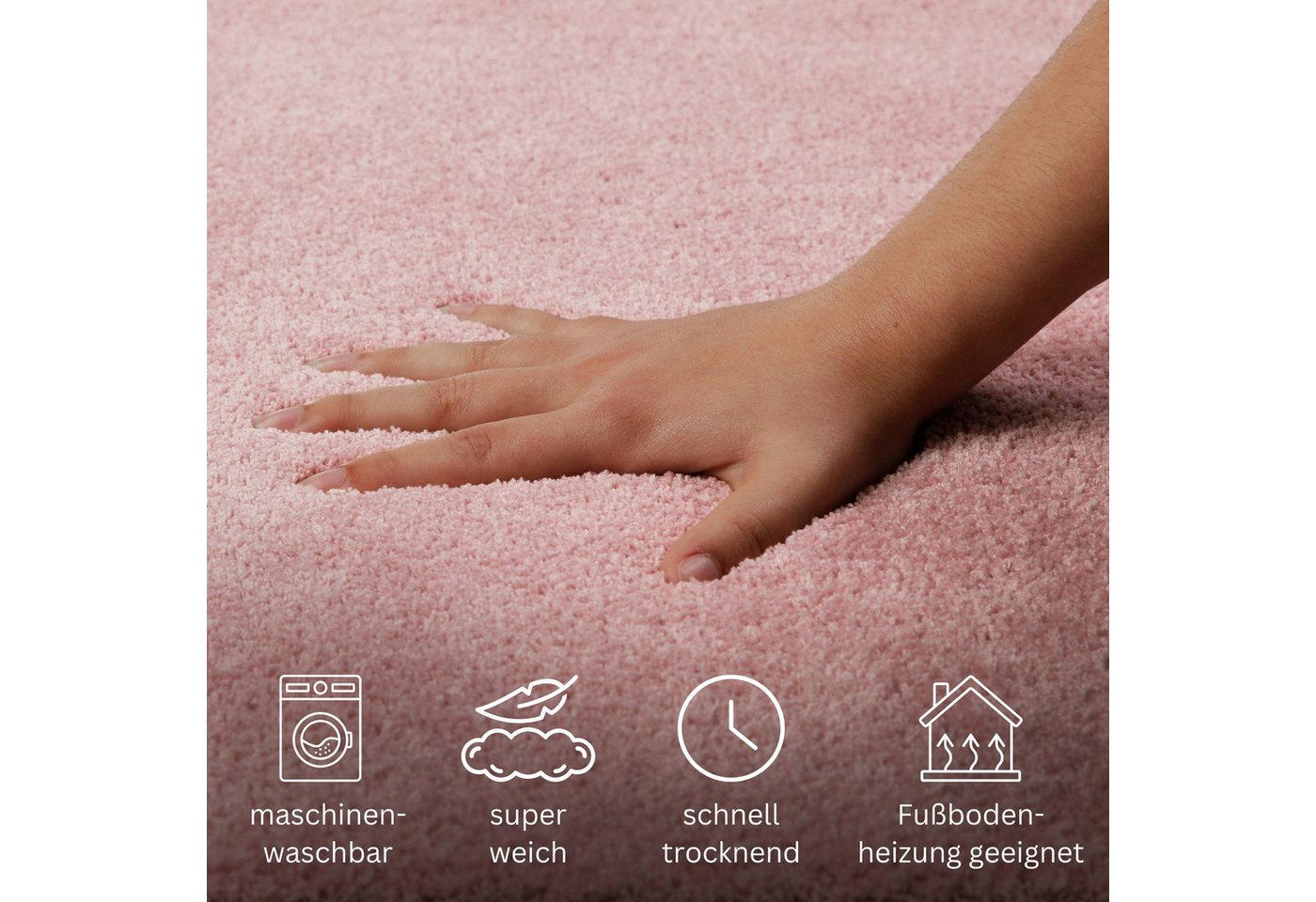 OTTO home Badematte Neele, uni, viele Farben, Badvorleger, Badezimmer Teppich, Höhe 20 mm, rutschhemmend beschichtet, schnell trocknend, Polyester, rechteckig,  – Bild 3 von 5