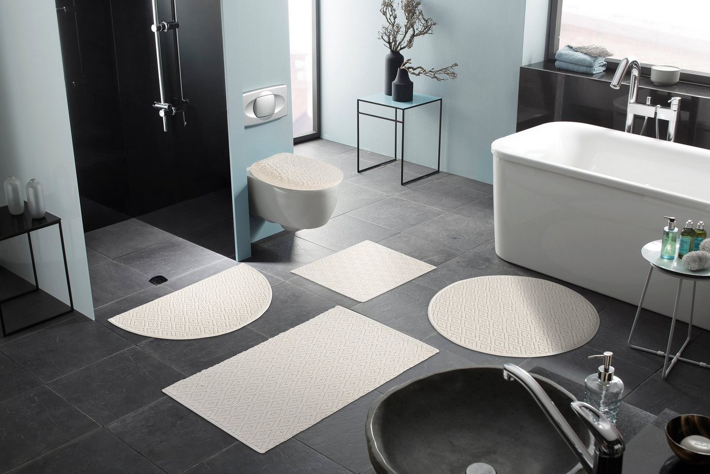 OTTO home Badematte Numan, Badvorleger, Badezimmer Teppich, Höhe 10 mm, strapazierfähig, fußbodenheizungsgeeignet, Baumwolle, rechteckig, Rauten-Muster, Badtepp – Bild 5 von 5