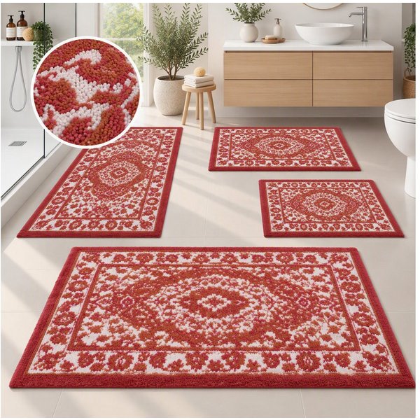 OTTO home Badematte Oriental, Badvorleger, Badezimmer Teppich, Duschvorleger, Höhe 18 mm, rutschhemmend beschichtet, schnell trocknend, Polyester, rechteckig, B