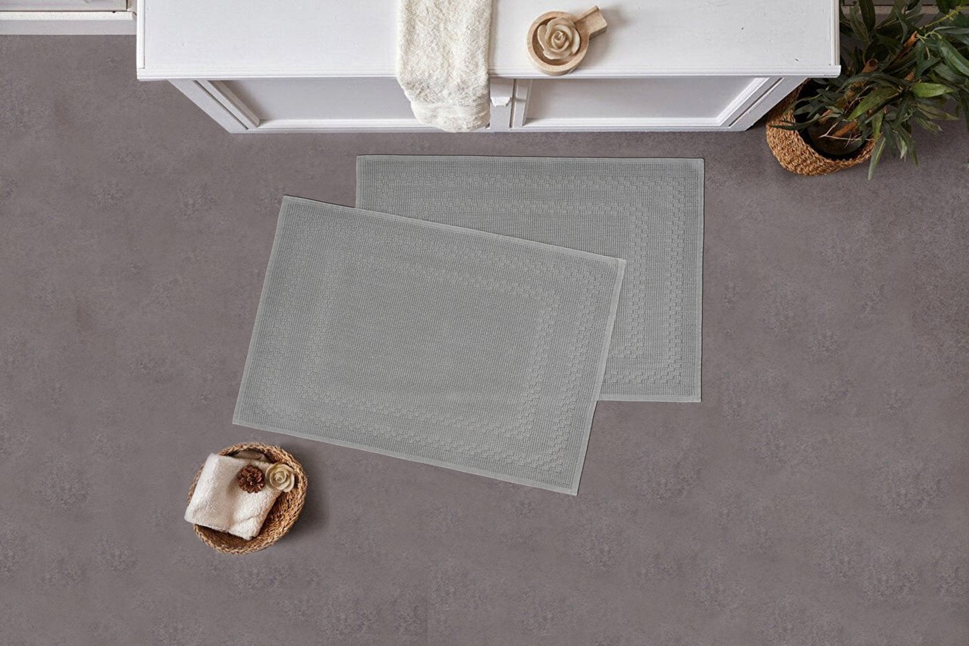 OTTO home Badematte Regona, 2 tlg. Hotelmatten-Set, 50x70 cm, Höhe 5 mm, rutschhemmend beschichtet, schnell trocknend, Baumwolle, rechteckig, 2-teiliges Set, ei – Bild 2 von 5