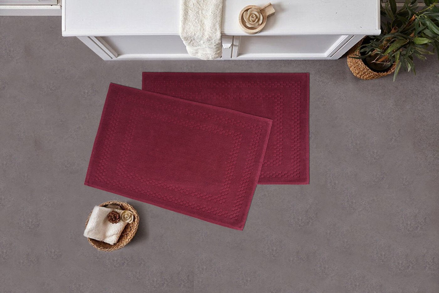 OTTO home Badematte Regona, 2 tlg. Hotelmatten-Set, 50x70 cm, Höhe 5 mm, rutschhemmend beschichtet, schnell trocknend, Baumwolle, rechteckig, 2-teiliges Set, ei – Bild 2 von 5