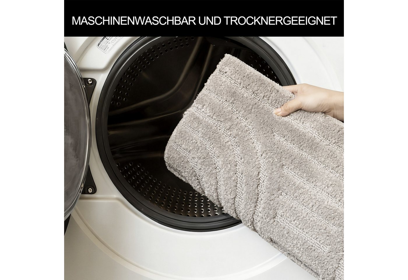 OTTO home Badematte Regona Scandi, Badvorleger, Badezimmer Teppich, Duschvorleger, Höhe 10 mm, rutschhemmend beschichtet, strapazierfähig, Polyester, rechteckig – Bild 5 von 5