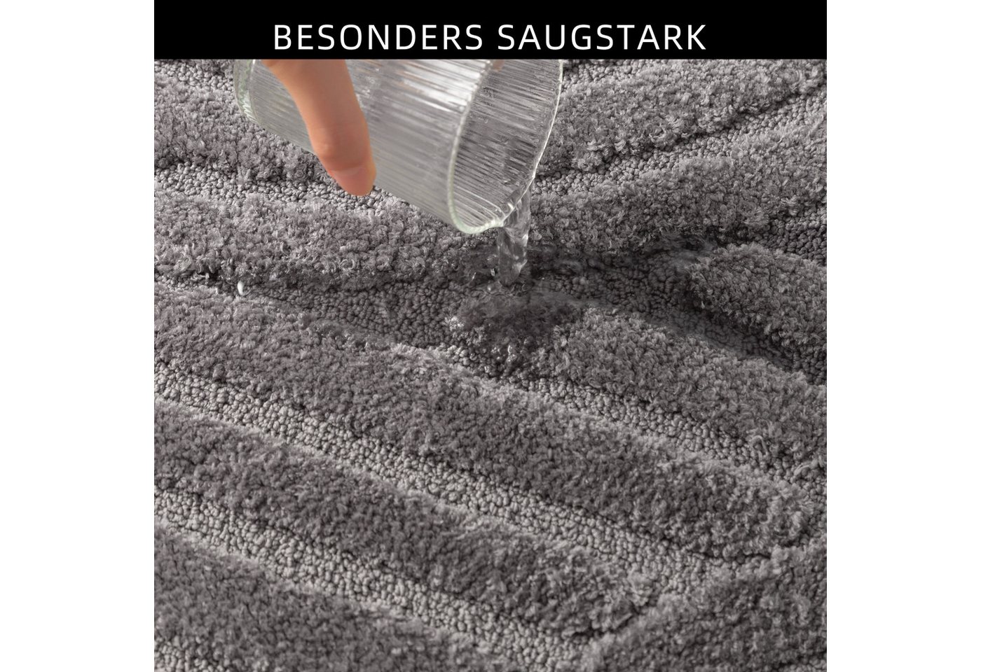 OTTO home Badematte Regona Scandi, Badvorleger, Badezimmer Teppich, Duschvorleger, Höhe 10 mm, rutschhemmend beschichtet, strapazierfähig, Polyester, halbrund,  – Bild 3 von 5