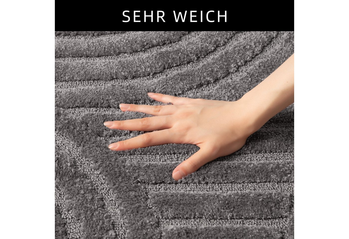 OTTO home Badematte Regona Scandi, Badvorleger, Badezimmer Teppich, Duschvorleger, Höhe 10 mm, rutschhemmend beschichtet, strapazierfähig, Polyester, halbrund,  – Bild 4 von 5