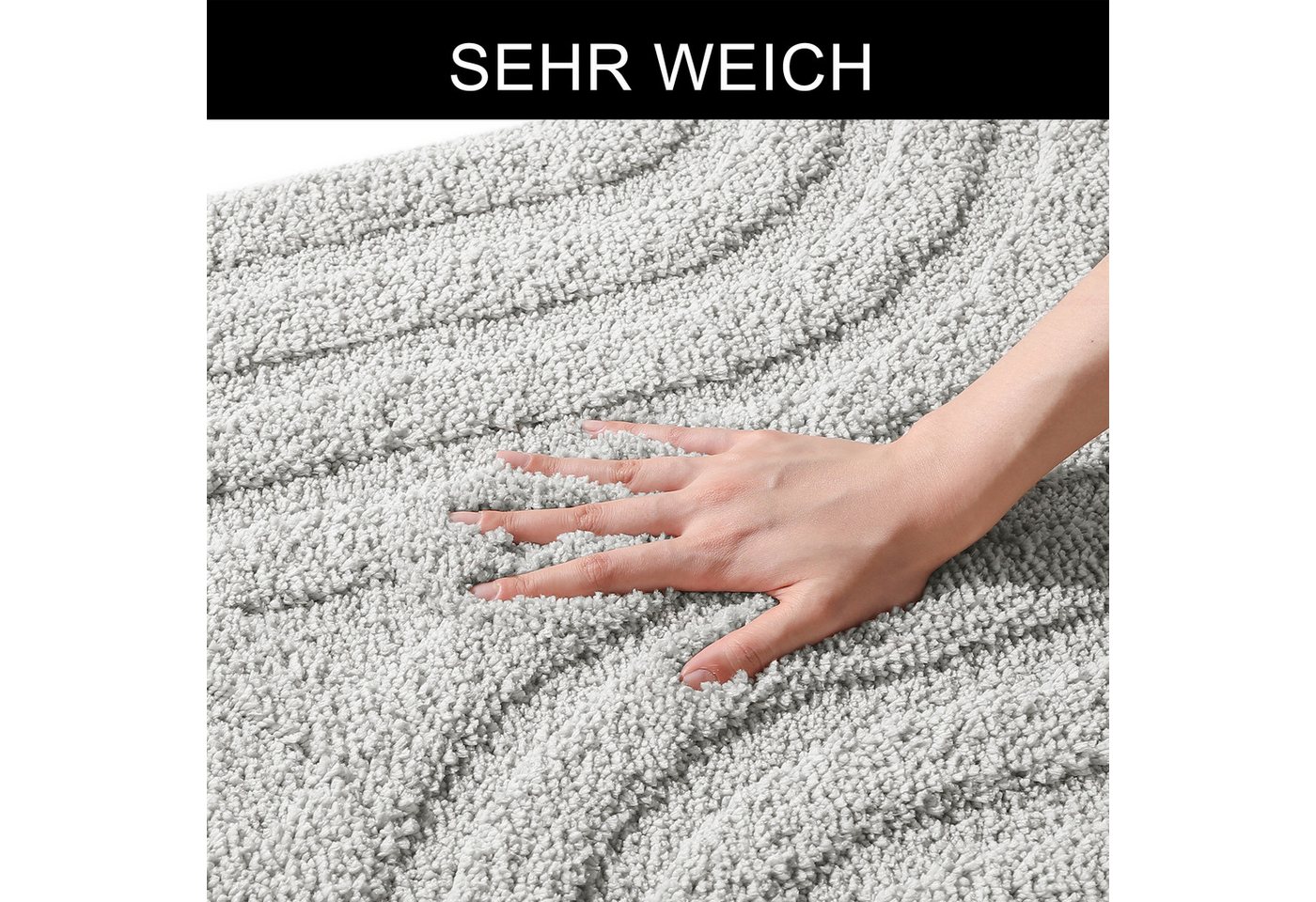 OTTO home Badematte Sanremo Scandi, Badvorleger, Badezimmer Teppich, Duschvorleger, Höhe 20 mm, rutschhemmend beschichtet, strapazierfähig, Polyester, halbrund, – Bild 4 von 5
