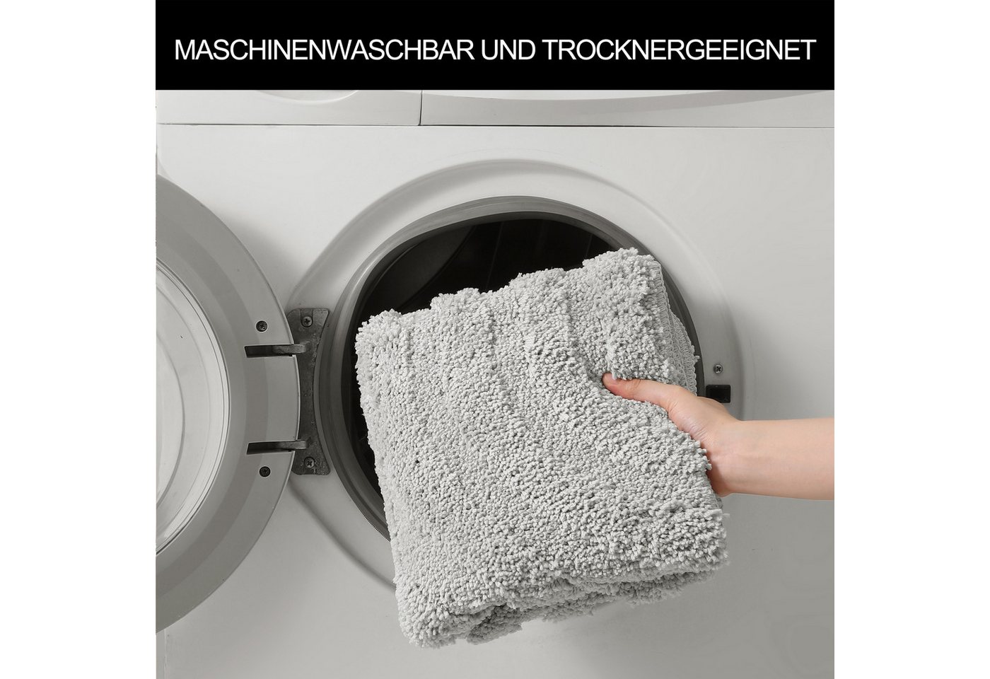 OTTO home Badematte Sanremo Scandi, Badvorleger, Badezimmer Teppich, Duschvorleger, Höhe 20 mm, rutschhemmend beschichtet, strapazierfähig, Polyester, halbrund, – Bild 5 von 5