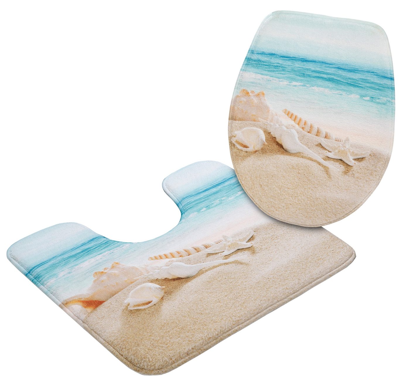 OTTO home Badematte Strand, Höhe 14 mm, Memory Schaum, schnell trocknend, fußbodenheizungsgeeignet, Kunstfaser, 2-tlg. Stand-WC Set, mit Strand-Motiv, Badematte – Bild 2 von 5