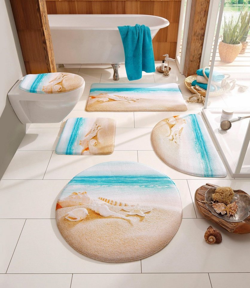 OTTO home Badematte Strand, Höhe 14 mm, Memory Schaum, schnell trocknend, fußbodenheizungsgeeignet, Kunstfaser, 2-tlg. Stand-WC Set, mit Strand-Motiv, Badematte – Bild 3 von 5