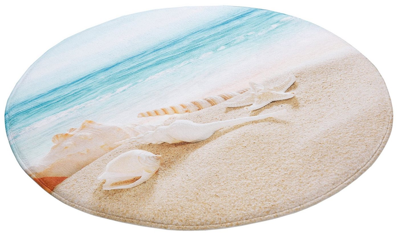 OTTO home Badematte Strand, Höhe 14 mm, Memory Schaum, schnell trocknend, fußbodenheizungsgeeignet, Kunstfaser, rund, mit Strand-Motiv, Badematten auch als 2 te – Bild 2 von 5