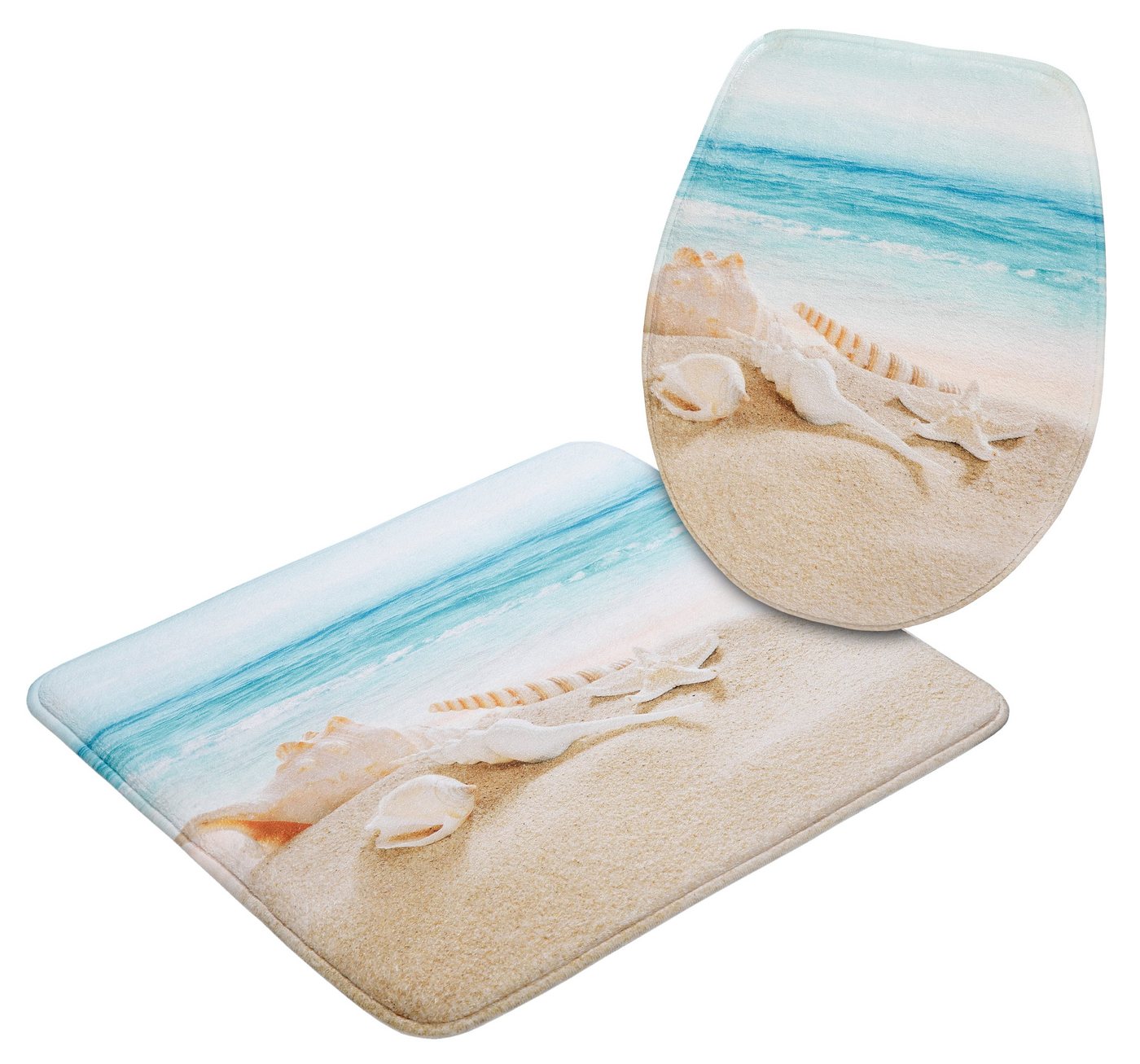 OTTO home Badematte Strand, Höhe 14 mm, Memory Schaum, schnell trocknend, fußbodenheizungsgeeignet, Kunstfaser, 2-tlg. Hänge-WC Set, mit Strand-Motiv, Badematte – Bild 2 von 5