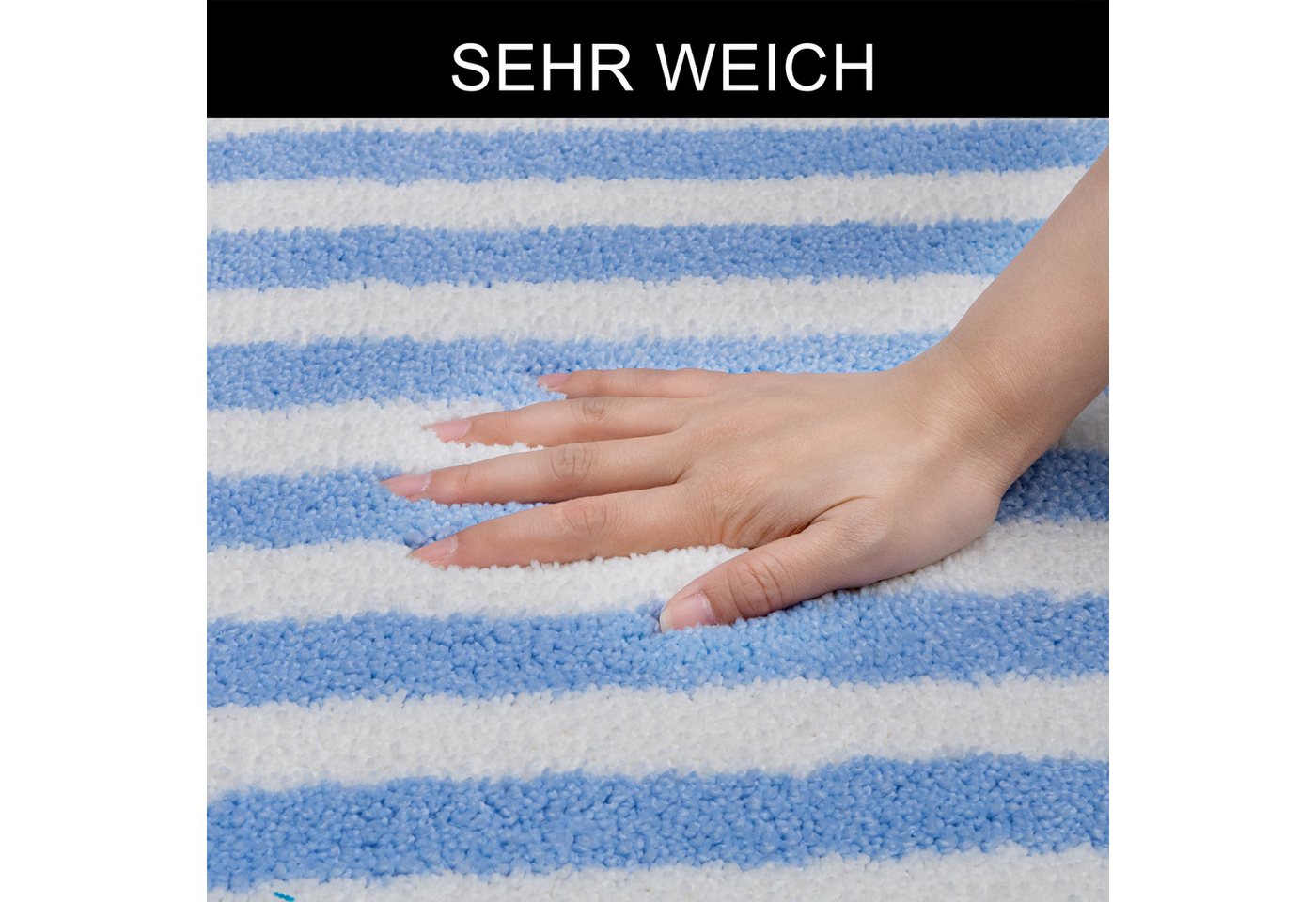 OTTO home Badematte Streifen, Jannika, Badvorleger, Badezimmer Teppich, Höhe 12 mm, rutschhemmend beschichtet, schnell trocknend, fußbodenheizungsgeeignet, Poly – Bild 3 von 5