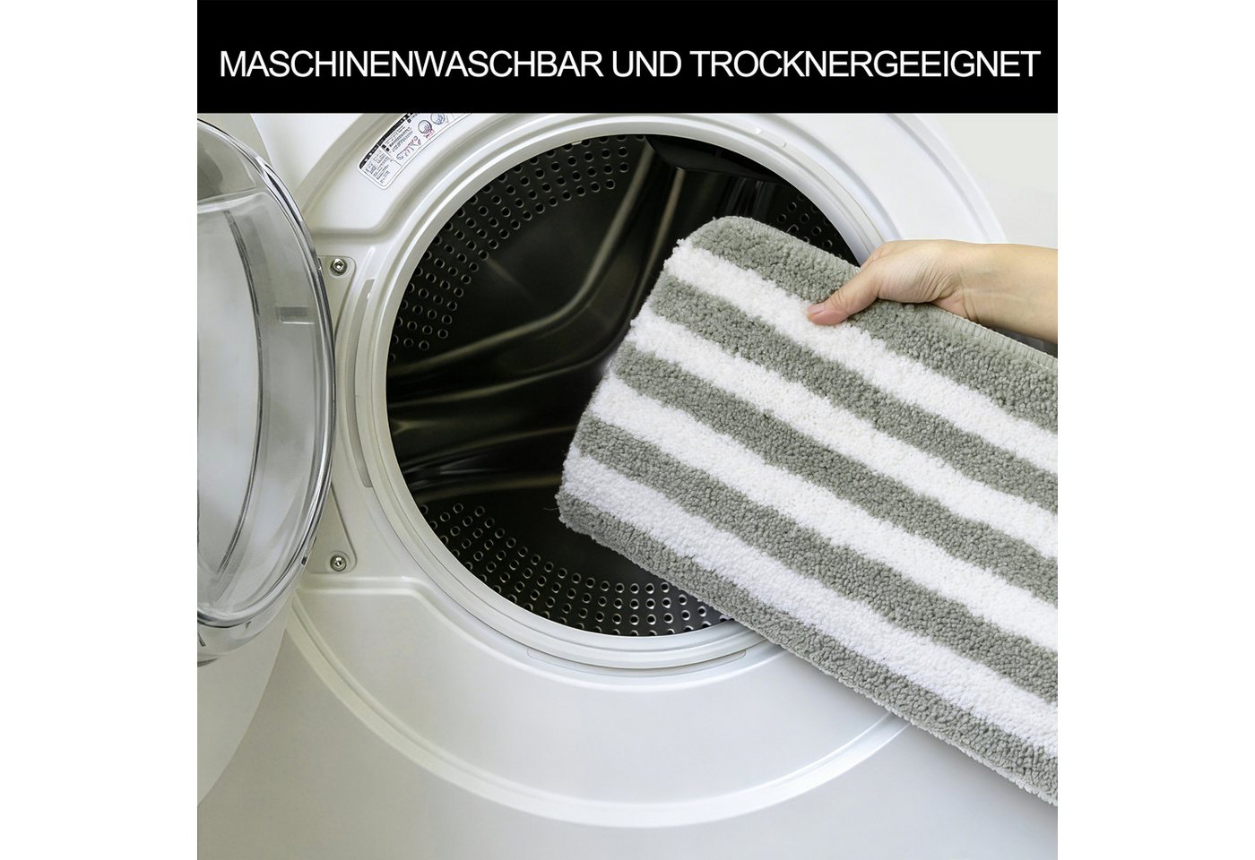 OTTO home Badematte Streifen, Jannika, Badvorleger, Badezimmer Teppich, Höhe 12 mm, rutschhemmend beschichtet, schnell trocknend, fußbodenheizungsgeeignet, Poly – Bild 5 von 5