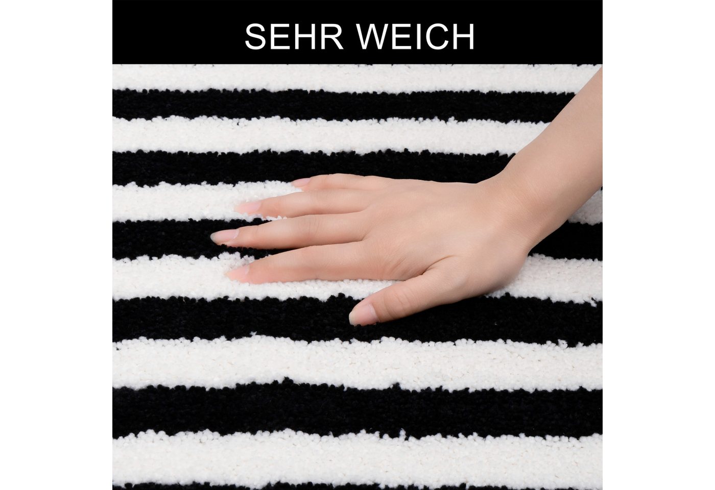 OTTO home Badematte Streifen, Jannika, Badvorleger, Badezimmer Teppich, Höhe 12 mm, rutschhemmend beschichtet, schnell trocknend, fußbodenheizungsgeeignet, Poly – Bild 3 von 5