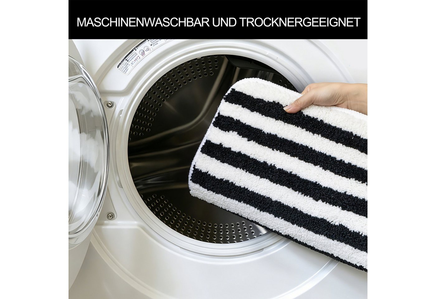 OTTO home Badematte Streifen, Jannika, Badvorleger, Badezimmer Teppich, Höhe 12 mm, rutschhemmend beschichtet, schnell trocknend, fußbodenheizungsgeeignet, Poly – Bild 5 von 5