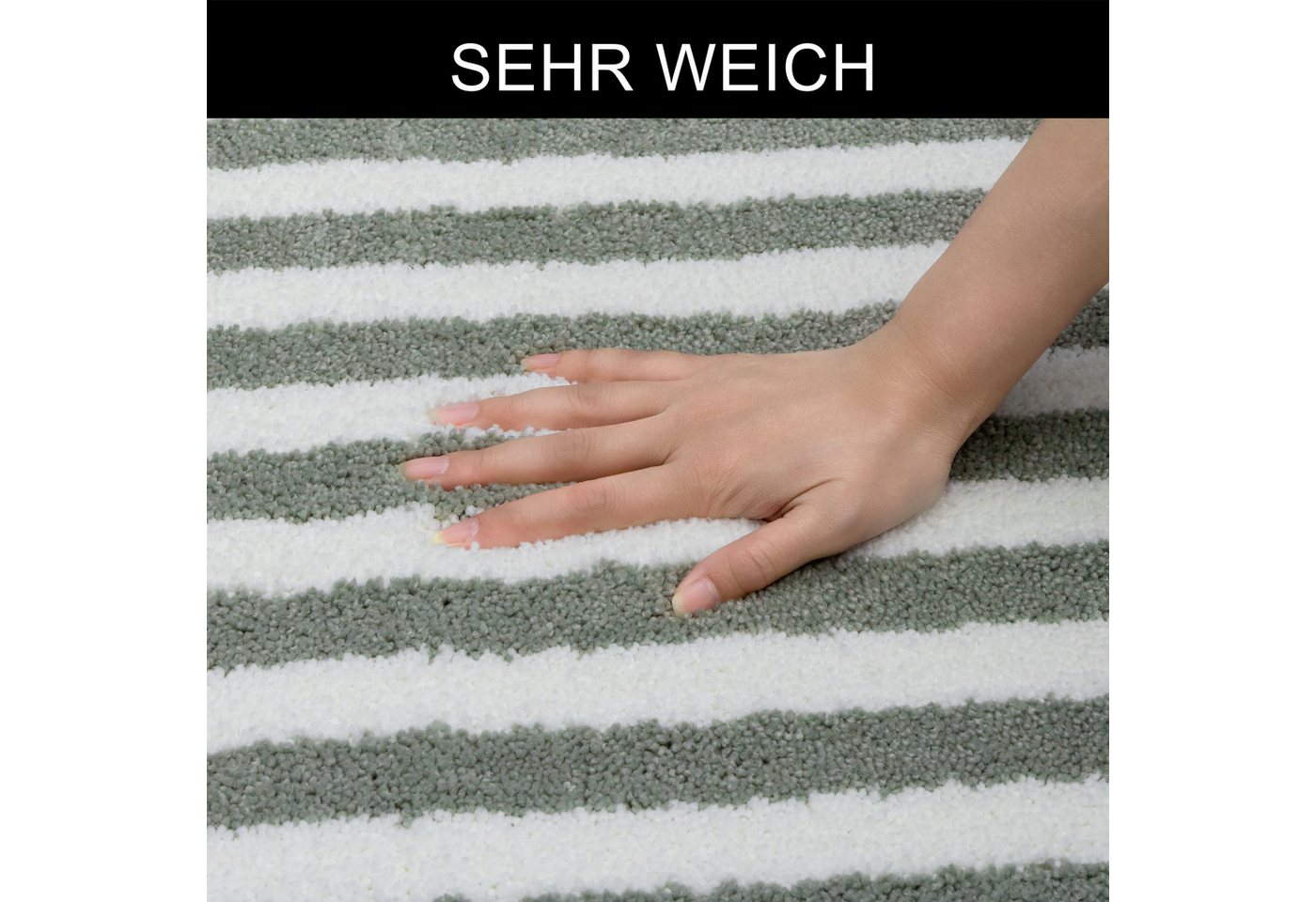 OTTO home Badematte Streifen, Jannika, Badvorleger, Badezimmer Teppich, Höhe 12 mm, rutschhemmend beschichtet, schnell trocknend, fußbodenheizungsgeeignet, Poly – Bild 3 von 5
