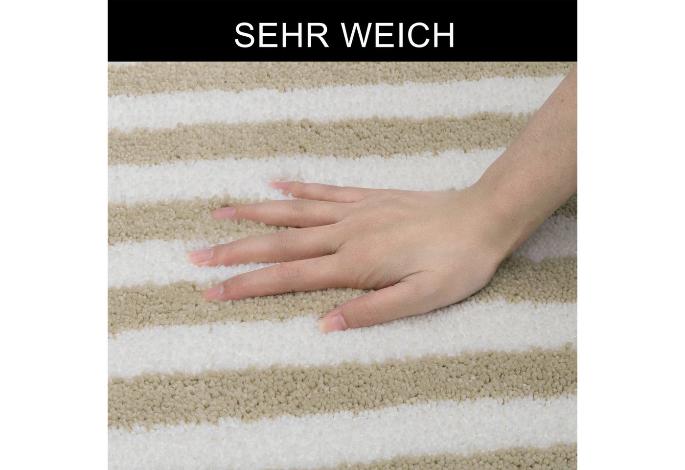 OTTO home Badematte Streifen, Jannika, Badvorleger, Badezimmer Teppich, Höhe 12 mm, rutschhemmend beschichtet, schnell trocknend, fußbodenheizungsgeeignet, Poly – Bild 3 von 5