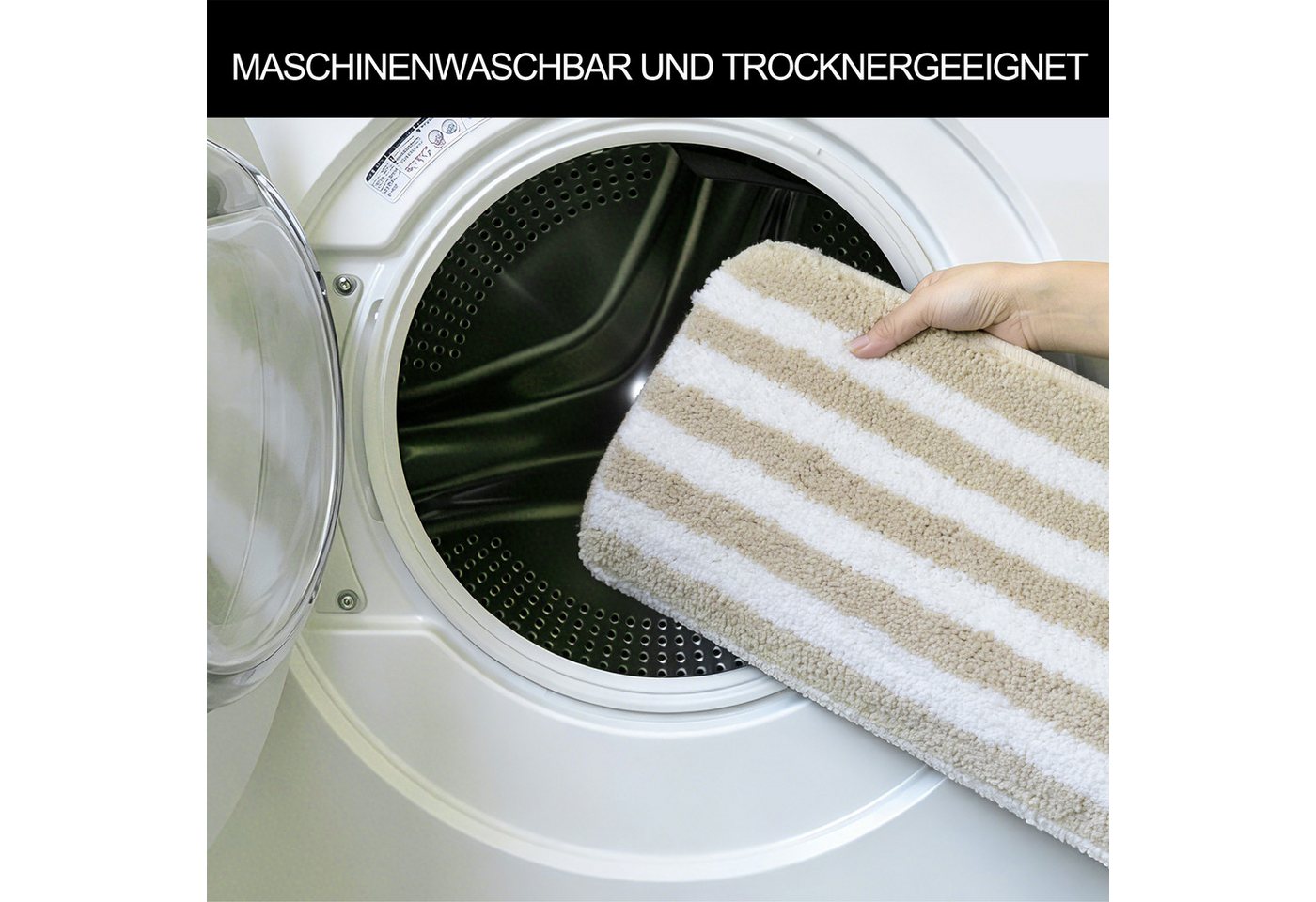 OTTO home Badematte Streifen, Jannika, Badvorleger, Badezimmer Teppich, Höhe 12 mm, rutschhemmend beschichtet, schnell trocknend, fußbodenheizungsgeeignet, Poly – Bild 5 von 5