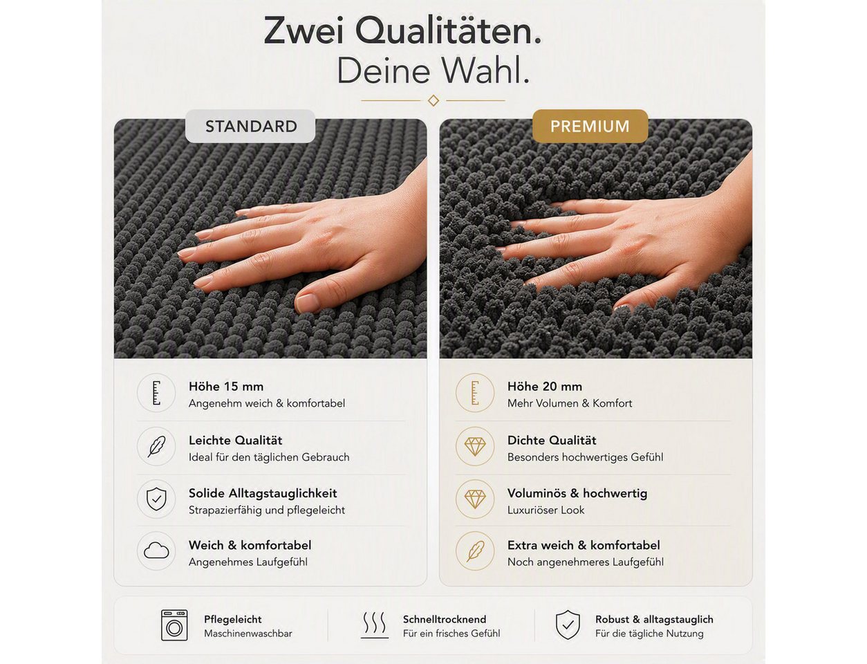 OTTO home Badematte Vanessa Chenille, Standard & Premium, 15cm oder 20cm, auch als 2er Set, rutschhemmend beschichtet, schnell trocknend, strapazierfähig, fußbo – Bild 3 von 5
