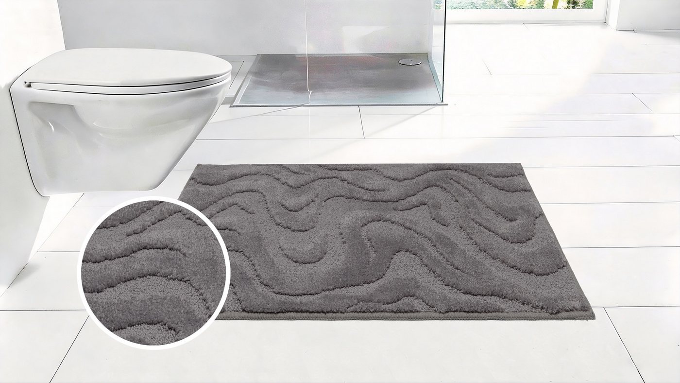 OTTO home Badematte Wave, Badvorleger, Badezimmer Teppich, Höhe 10 mm, rutschhemmend beschichtet, schnell trocknend, fußbodenheizungsgeeignet, Polyester, rechte – Bild 2 von 5