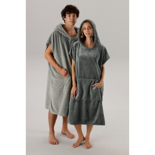 OTTO home Badeponcho Miia, Surfponcho ideal für Sauna, Spa & im Urlaub, Langform, Microfaser, Kapuze, ohne, weich und kuschelig, plüsch, Unisex, für Damen und H