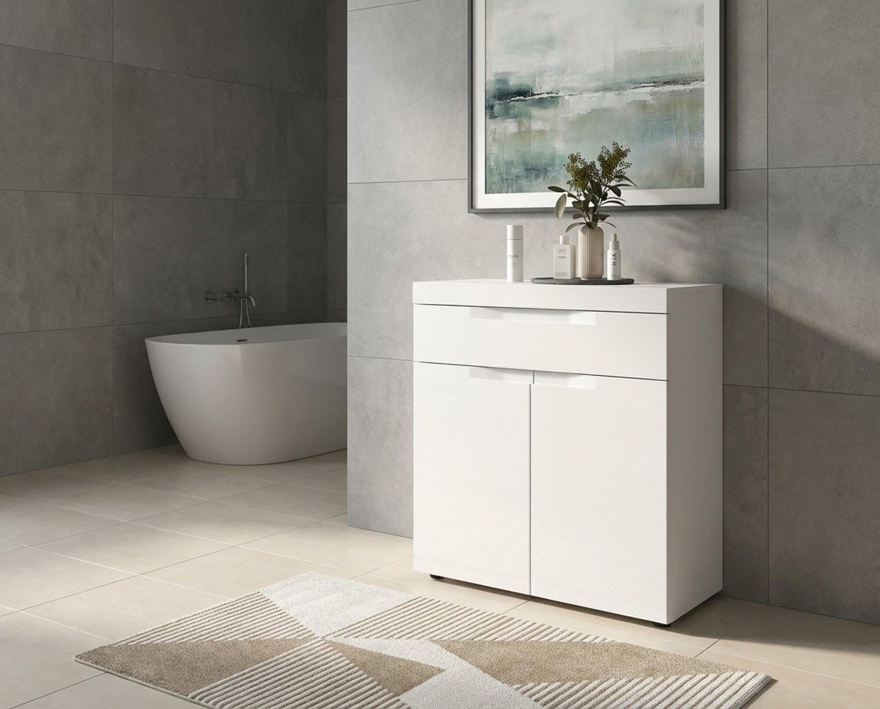 OTTO home Badkommode MAOI, Breite 75 cm, 2 Türen, 1 Schubkasten, 2 Fächer (mit eingefräster Griffmulde in der MDF Front), Badezimmerschrank, Schrank, Kommode, M – Bild 2 von 5