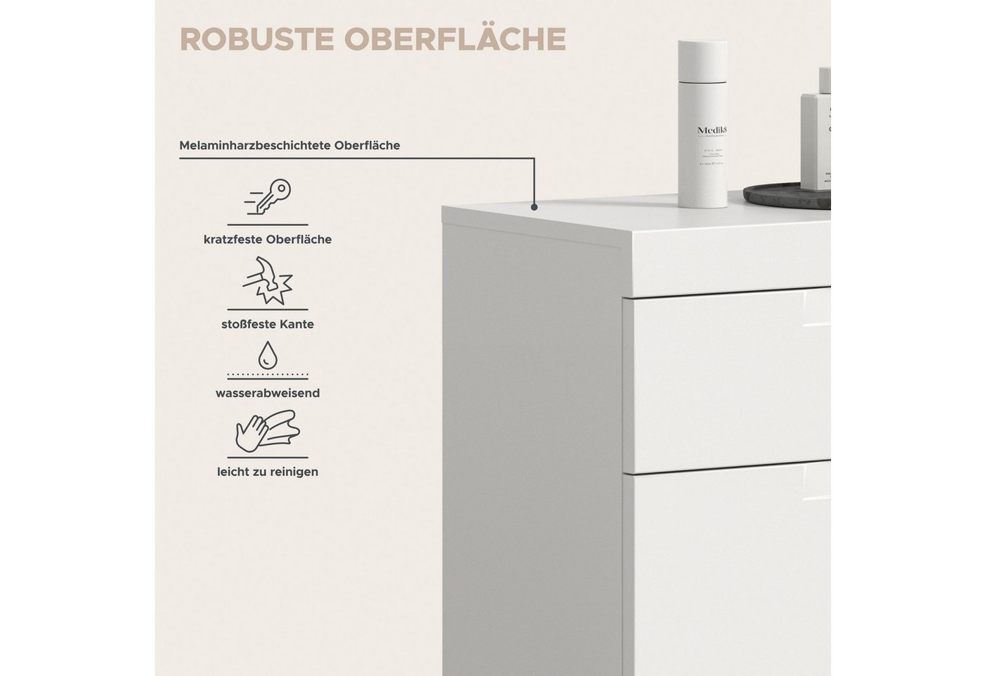 OTTO home Badkommode MAOI, Breite 75 cm, 2 Türen, 1 Schubkasten, 2 Fächer (mit eingefräster Griffmulde in der MDF Front), Badezimmerschrank, Schrank, Kommode, M – Bild 4 von 5