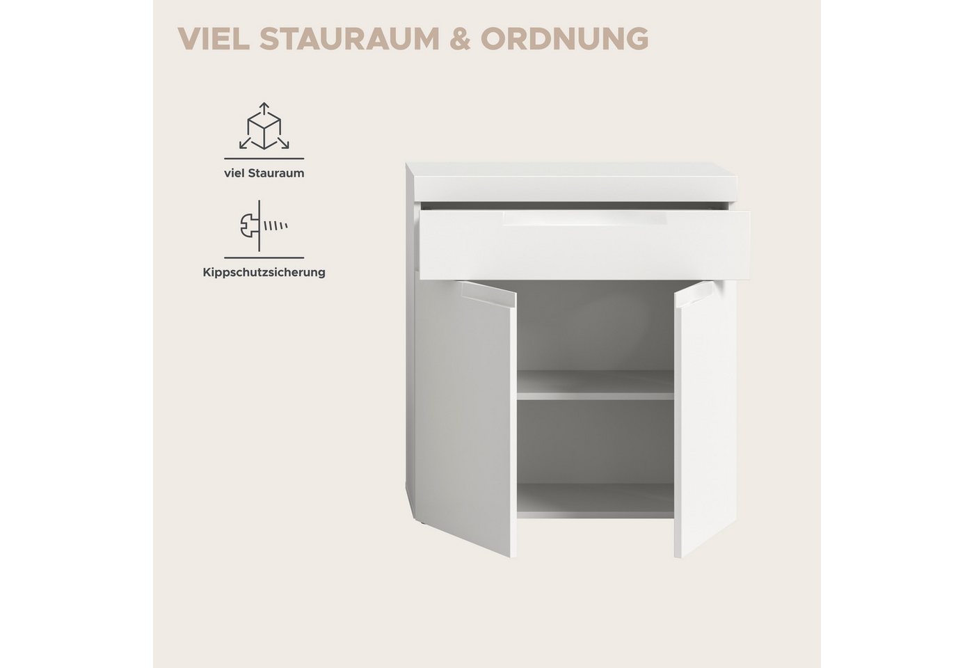 OTTO home Badkommode MAOI, Breite 75 cm, 2 Türen, 1 Schubkasten, 2 Fächer (mit eingefräster Griffmulde in der MDF Front), Badezimmerschrank, Schrank, Kommode, M – Bild 5 von 5