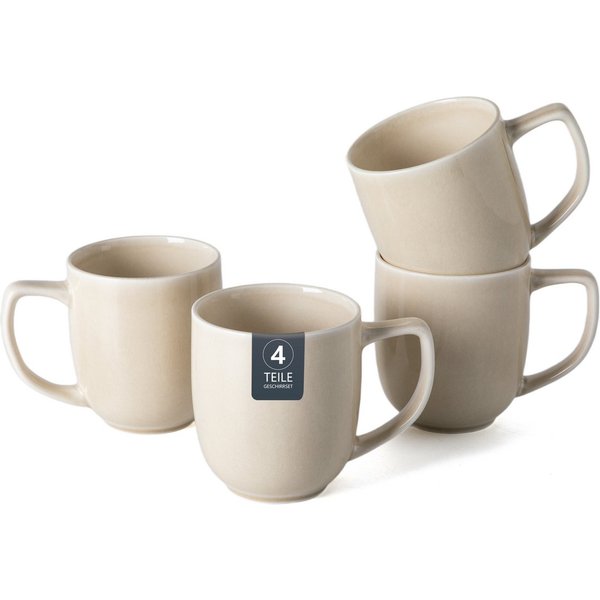 OTTO home Becher Kaffeebecher Flett, mit Reaktivglasur, 4er Set, 4-tlg., Porzellan, spülmaschinenfest und mikrowellengeeignet, 340 ml